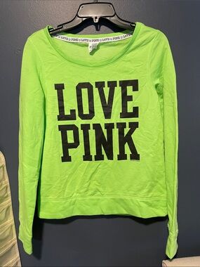 Victoria's Secret PINK neon lime green pullover sweatshirt, S